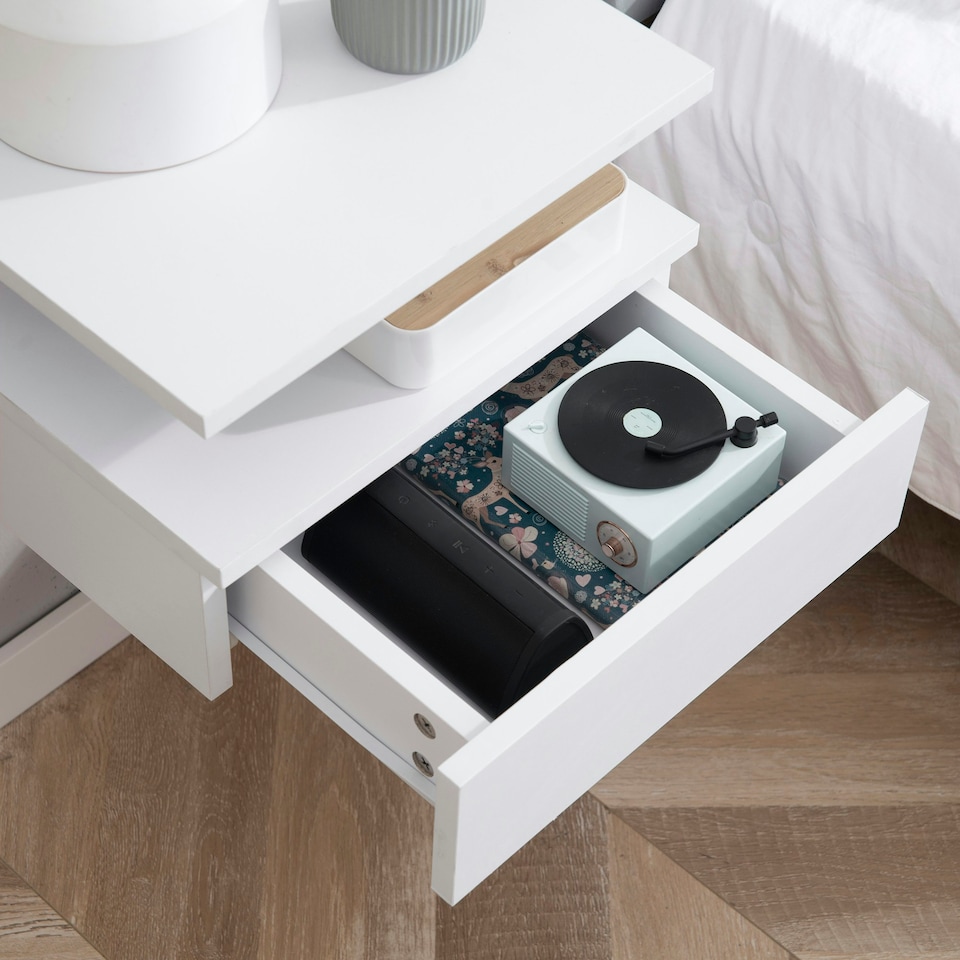 image 1 of HOMCOM Nightstand Set of 2, Wall Mounted Bedside Cabinet, Oak Tone