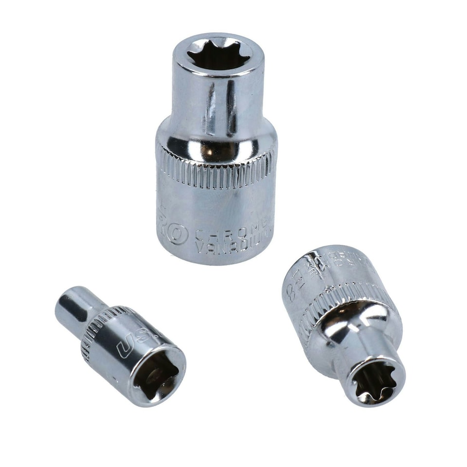 image 1 of Female Star Torx E Sockets Mixed Drive Set E4 - E24 28pc 1/4" 3/8" and 1/2"