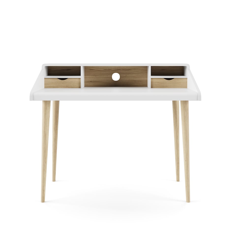 image 1 of Yeovil Office Desk with Shelves & Drawers in White/Oak