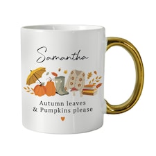 Personalised Autumn Gold Handled Mug White