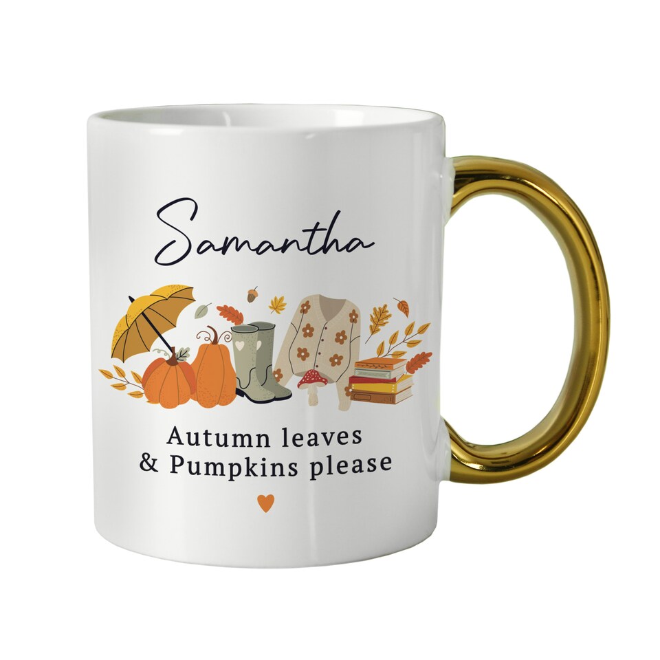 image 1 of Personalised Autumn Gold Handled Mug White