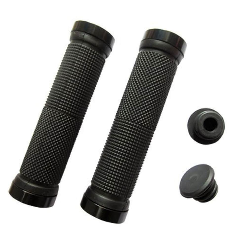 Double Lock On Handlebar Grips 130mm Rubber Bicycle Bike Stunt Scooter Grips with 3mm Allen Key Clamps & Black Bar End Plugs