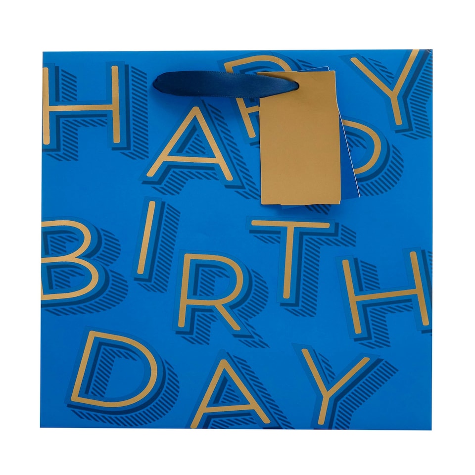 image 1 of Multipack of 3 Medium Gift Bags | Party Bags for Presents | Birthdays | For Him/Friend | Blue & Gold Design