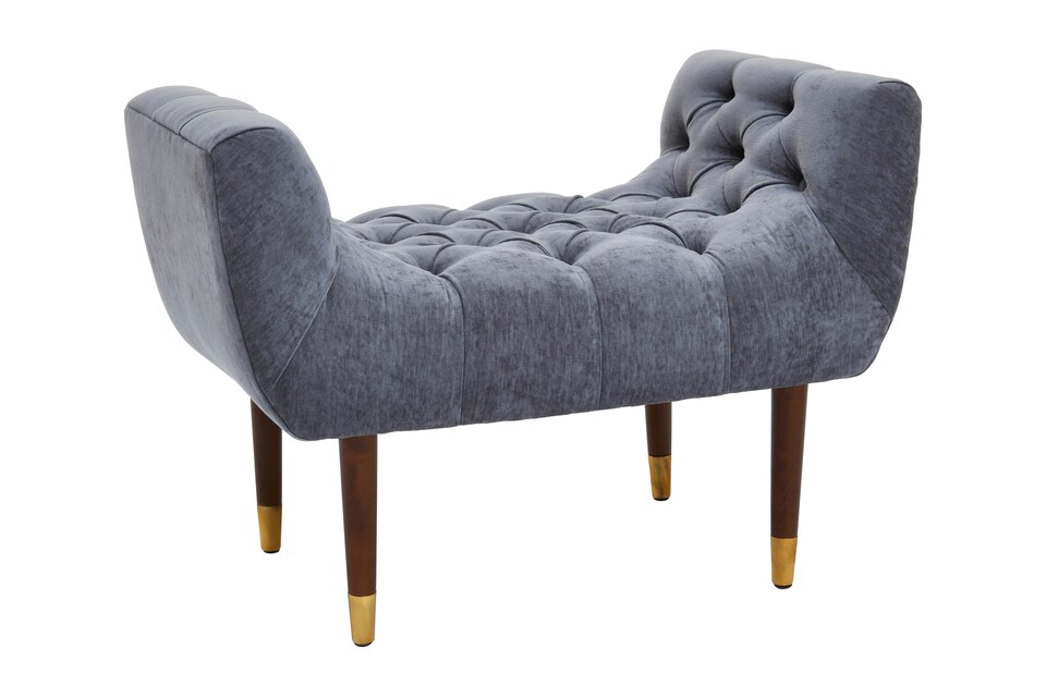 image 1 of Classic Grey Chenille Stool,Decorative Wooden Seat,Metallic Gold Finished Lounge Seat With Pointed Feet | Grey