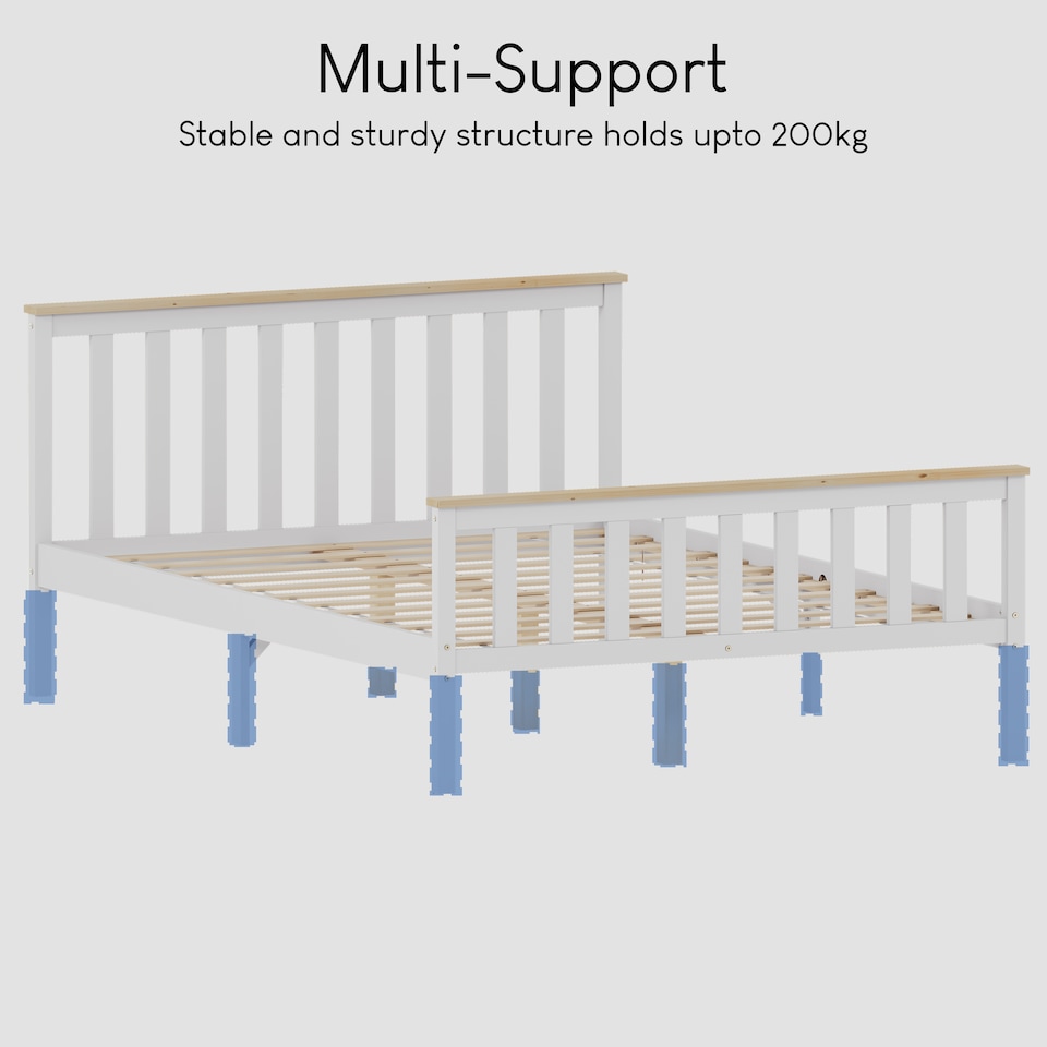 image 1 of Vida Designs Milan 4ft6 Double Bed Wood Frame, High Foot End, White & Pine, 135 x 190cm