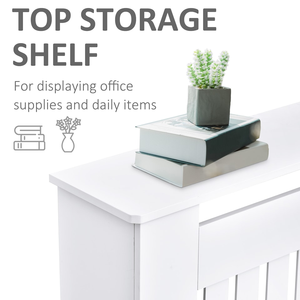 image 1 of HOMCOM Slatted Radiator Cover Painted Cabinet MDF Lined Grill in White (152L x 19W x 81H cm)