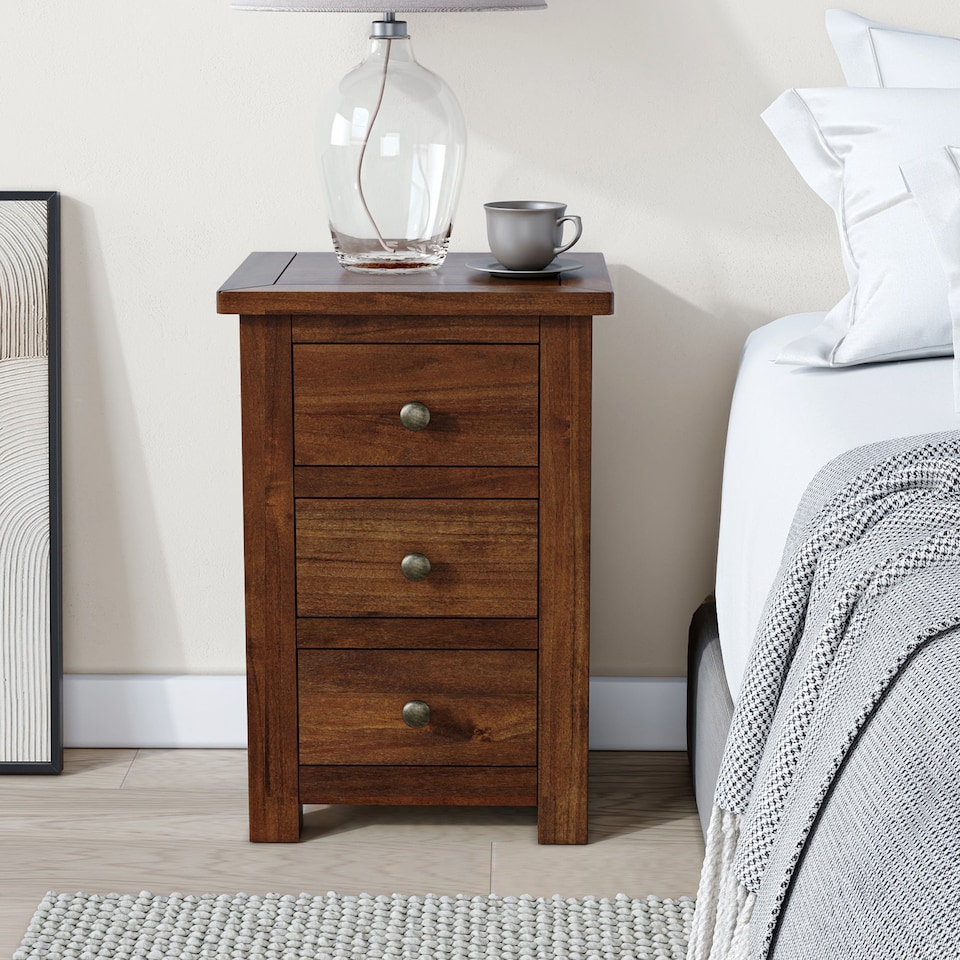 image 1 of Duchy Acacia 3 Drawer Brown Bedside Table - Fully Assembled By Roseland Furniture