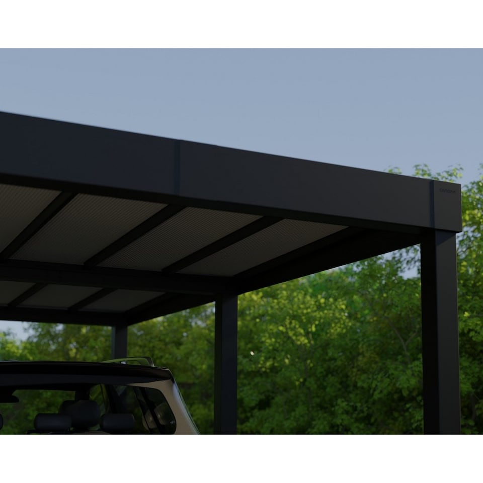 image 1 of Oslo 20 x 40 Feet Carport Kit - Black Structure Grey polycarbonate Panels - L607.5 x W596.5 x H240.5 cm