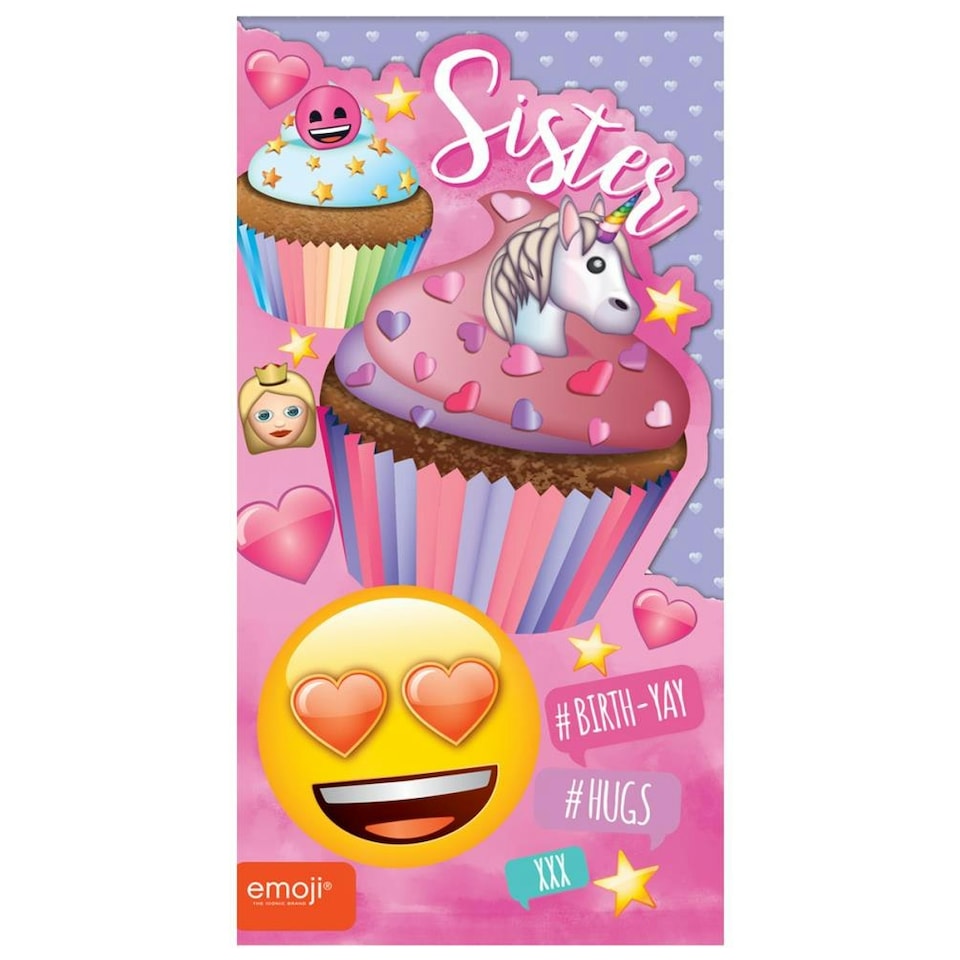 Emoji Sister Birthday Greetings Card - Pink - One Size