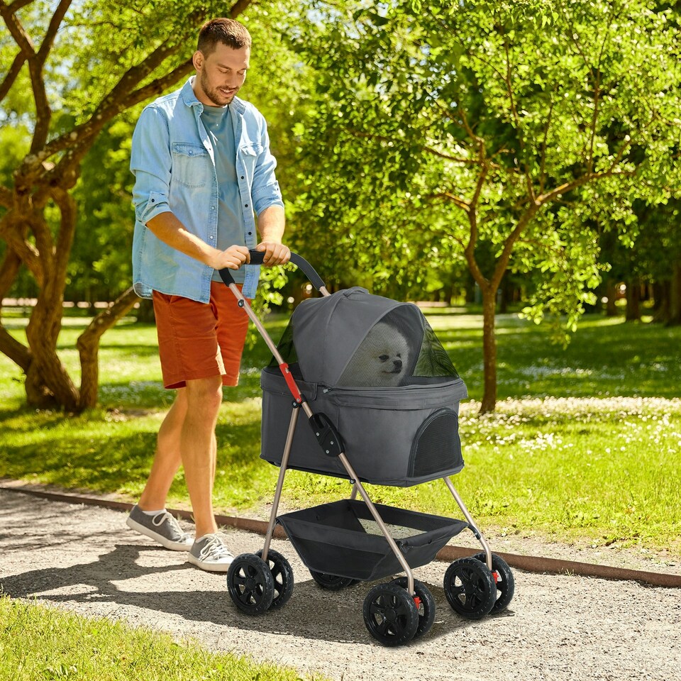 image 1 of PawHut 3-in-1 Pet stroller with Detachable Carrier for Mini Dogs, Grey