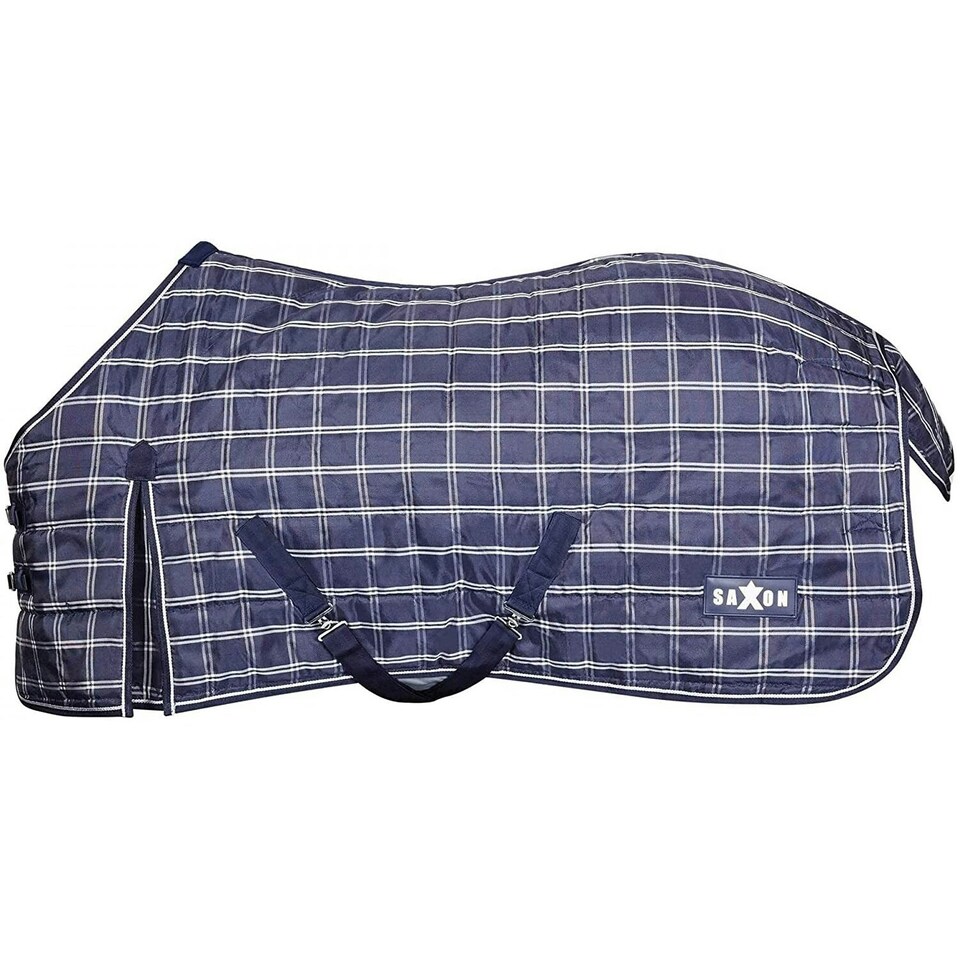 image 1 of Saxon Standard-Neck Plaid Midweight Horse Stable Rug - Navy/White - 7´ 3"