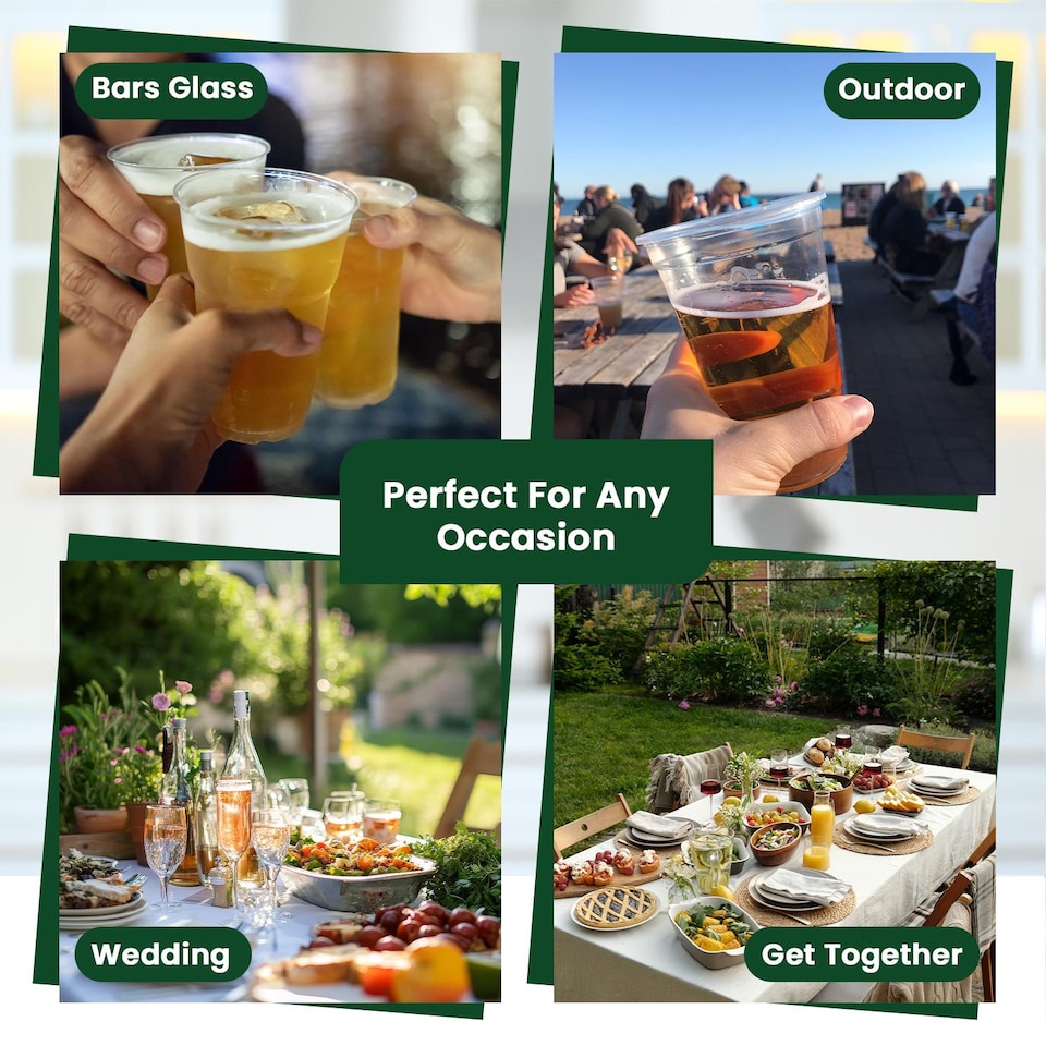 image 1 of ECONX 20oz Plastic Full Pint Cups Clear Beer Reusable Glasses For Pub Beach Parties 100pc