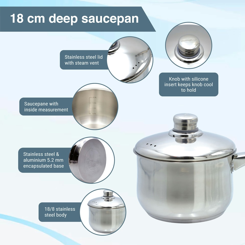 image 1 of Buckingham Stainless Steel Deep Saucepan 18 cm / 2.8 Litre Silver