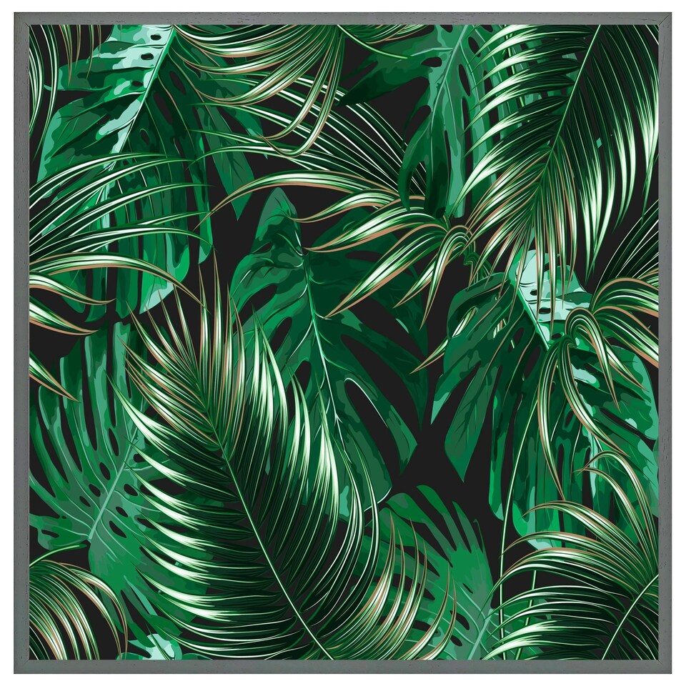 image 1 of Tropical leaves on black (Picture Frame) Brown | L