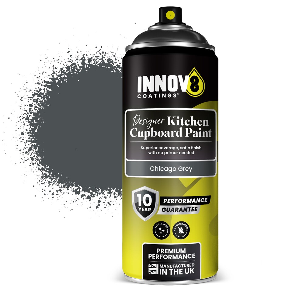 image 1 of INNOV8 COATINGS Kitchen Cupboard Spray Paint 400ml - Satin Finish - No Primer Required - Fast Drying Cabinet & Furniture Paint - Chicago Grey