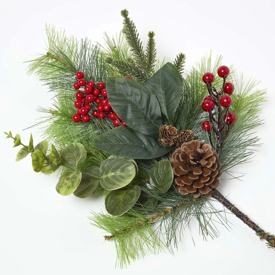 image 1 of Homescapes Artificial Bouquet Winter Woodland and Eucalyptus Single Stem