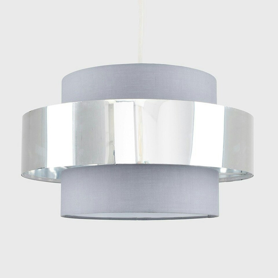 image 1 of ValueLights Modern Grey And Chrome Cylinder Ceiling Pendant Light Shade