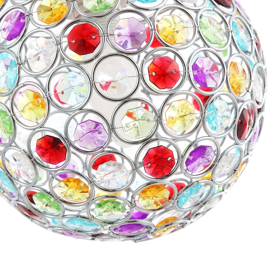 image 1 of Modern Round Globe Easy Fit Pendant Shade with Small Multi Acrylic Bead Jewels | Multi | Multi-coloured | 1