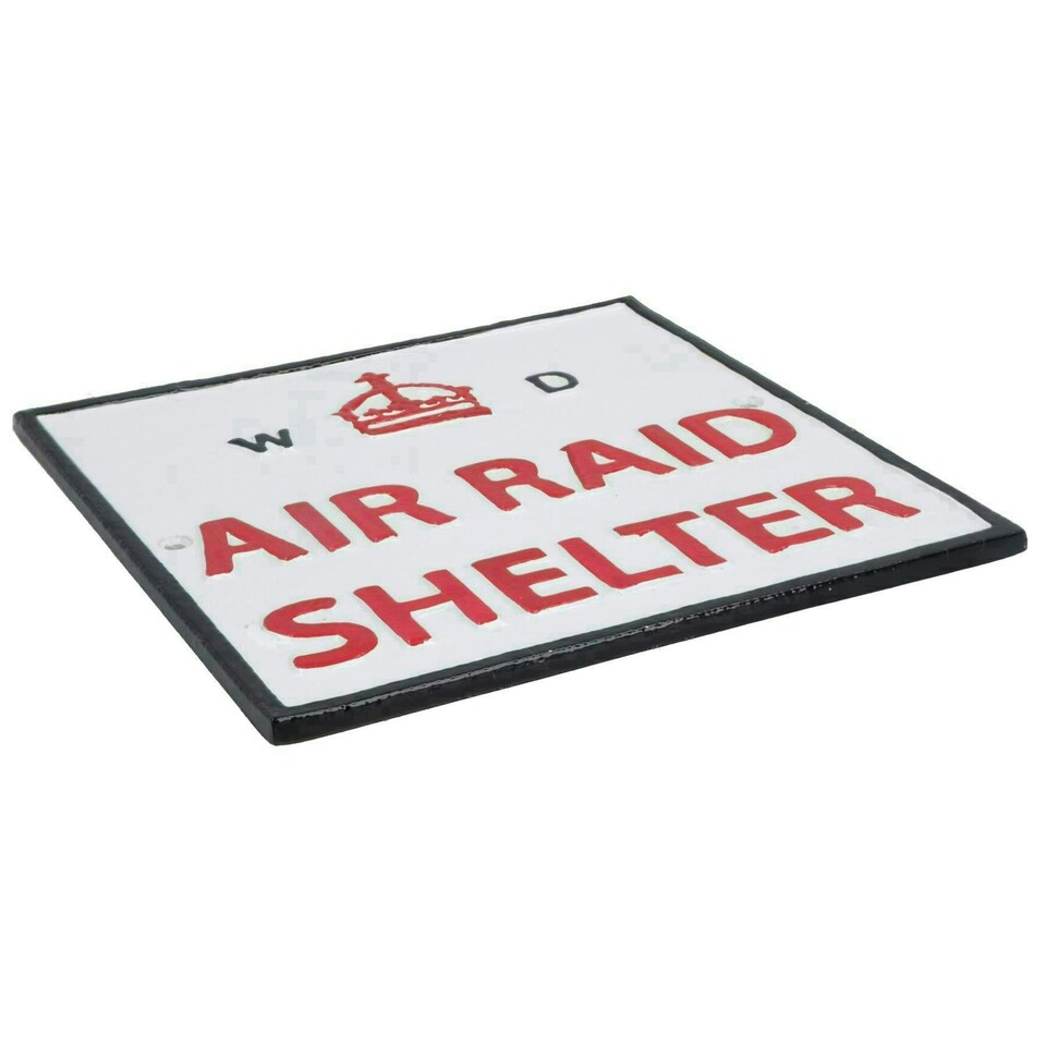 image 1 of Air Raid Shelter Cast Iron Sign Plaque Door Wall House Fence Gate Garden Yard