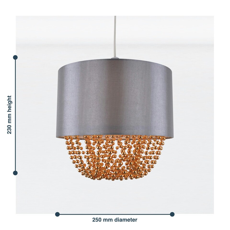 image 1 of First Choice Lighting Grey Faux Silk & Copper Jewelled Ceiling Light Shade Grey | Copper