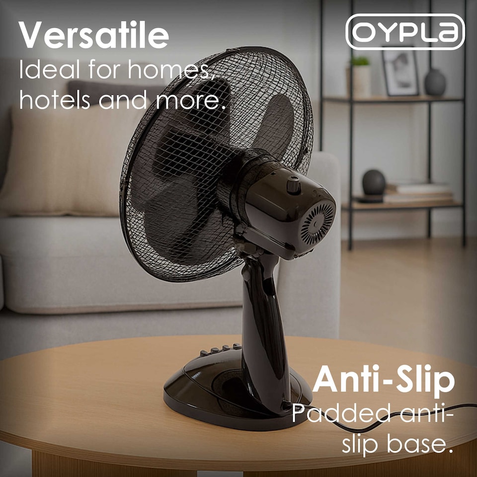 image 1 of 12 Inch 3 Speed Oscillating Black Electric Desk Home Office Fan