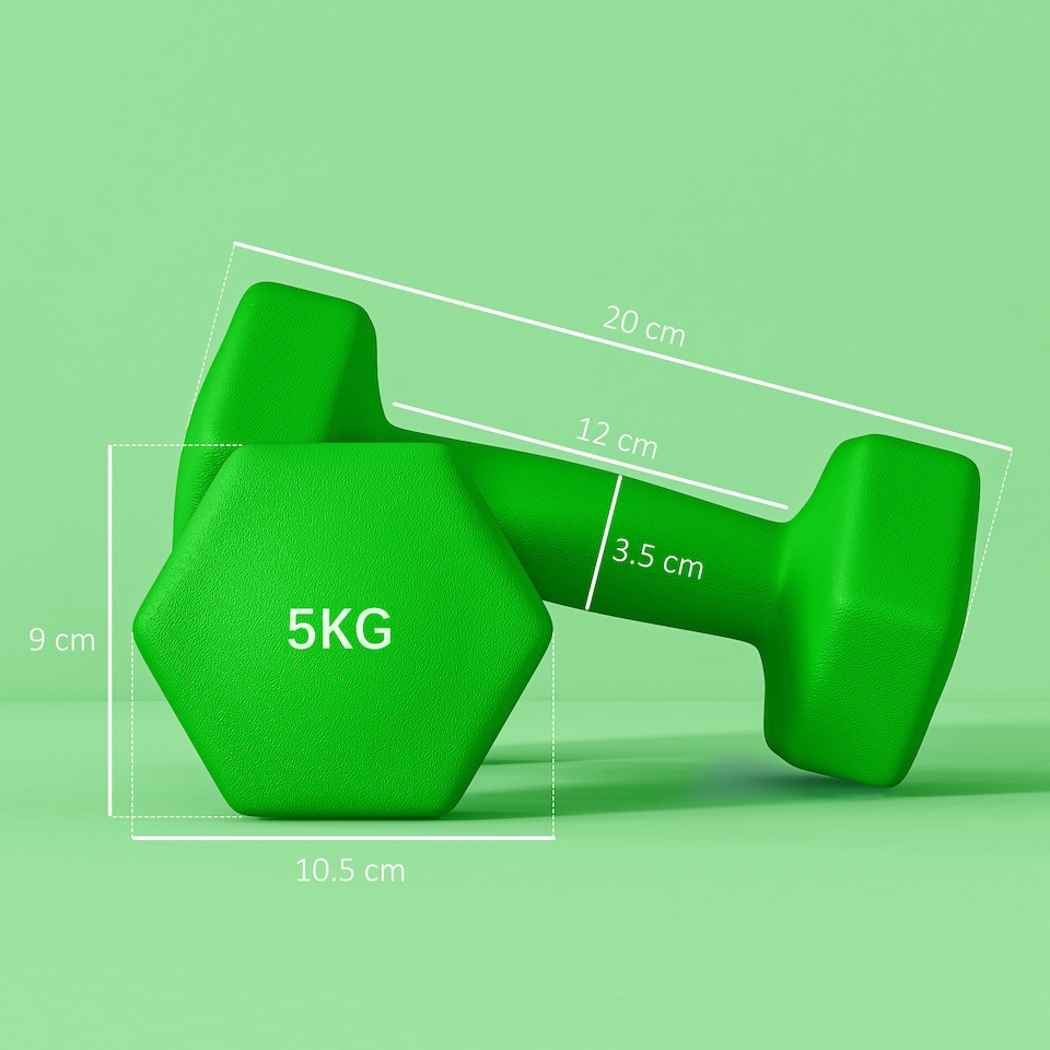 image 1 of SPORTNOW Set of 2 Hexagonal Dumbbells Weights Pair, 2 x 5kg, Green