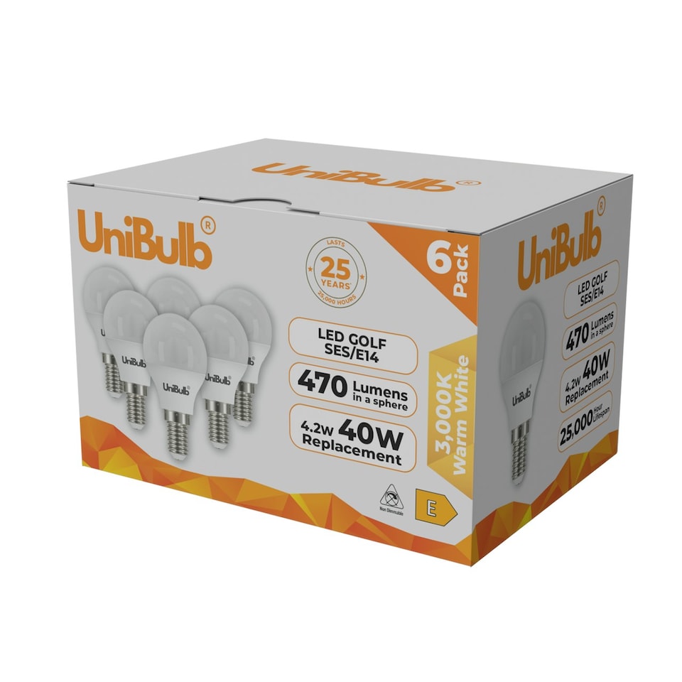 image 1 of UniBulb LED Golf Ball E14 470lm 4.2W 3000K (Warm White) Light Bulb - Pack of 6