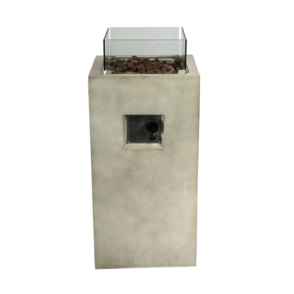 image 1 of Teamson 42cm Gas Fire Pit Column with Glass Wind Guard & Lava Rocks