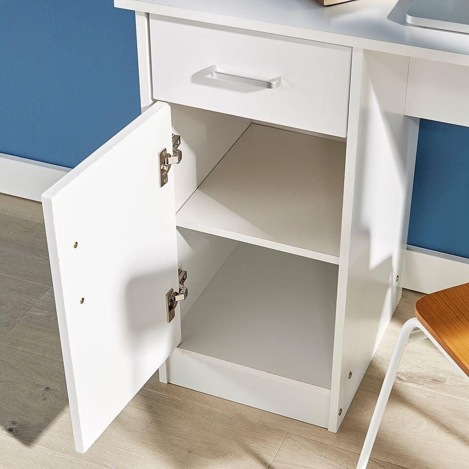 image 1 of Computer Desk 1 Drawer 1 Door Compact Workstation Home Office Table | White
