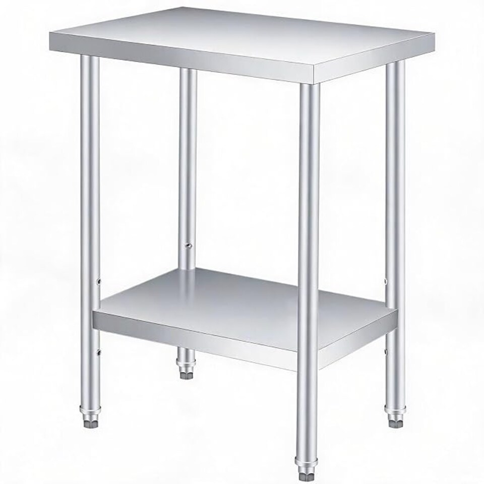 image 1 of London Boutique 12x24 inch Heavy Duty Stainless Steel Prep Table, Commercial Catering Work Bench with Wheels