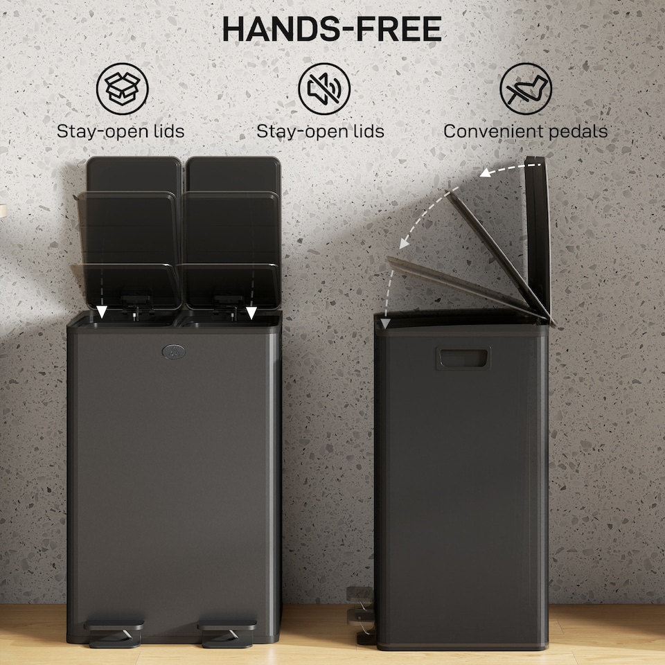 image 1 of HOMCOM 2 x 28L Dual Kitchen Bin Pedal Bin for Recycling and Waste, Black