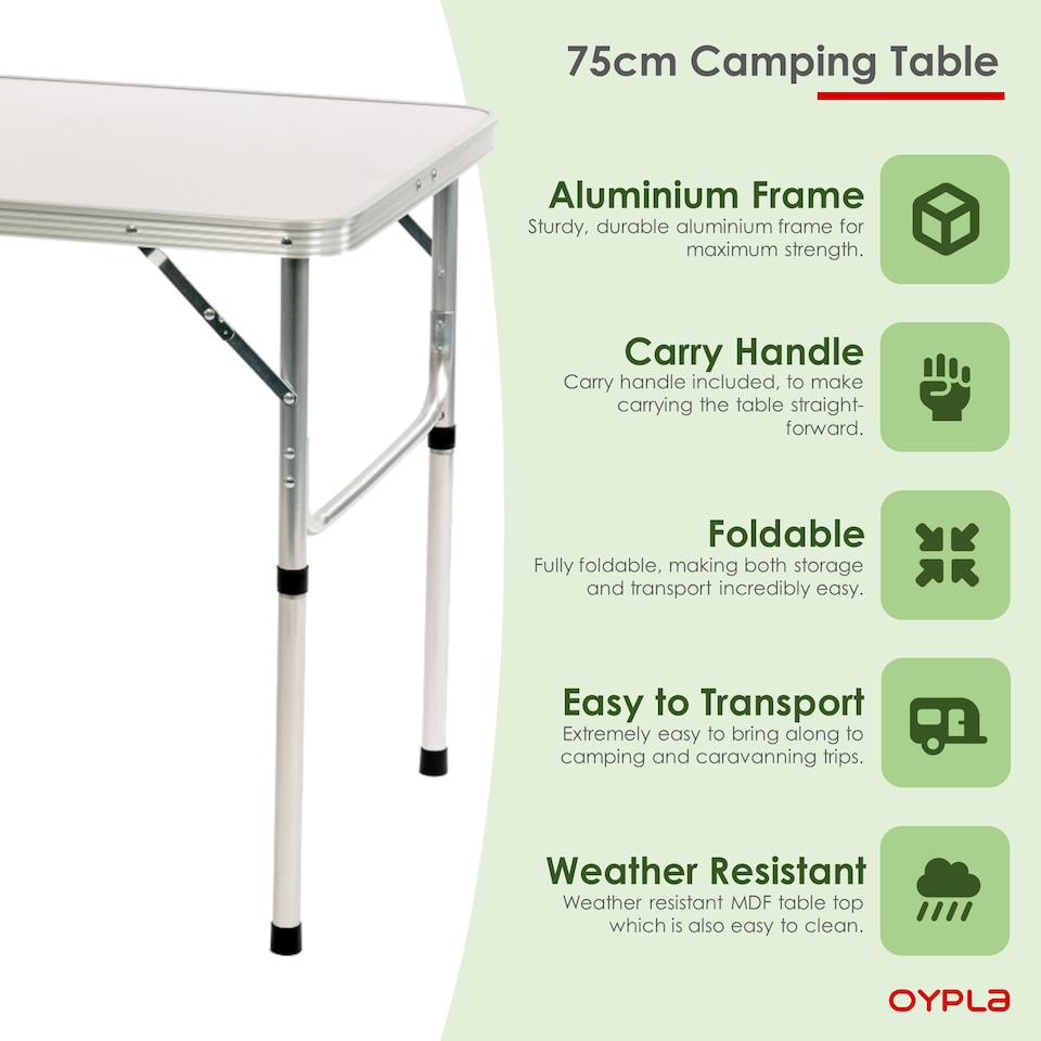 image 1 of 75cm Portable Folding Outdoor Camping Kitchen Work Top Table | White