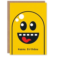Yellow Pac Ghost Retro Video Game Style Kids Child Kids Birthday Card