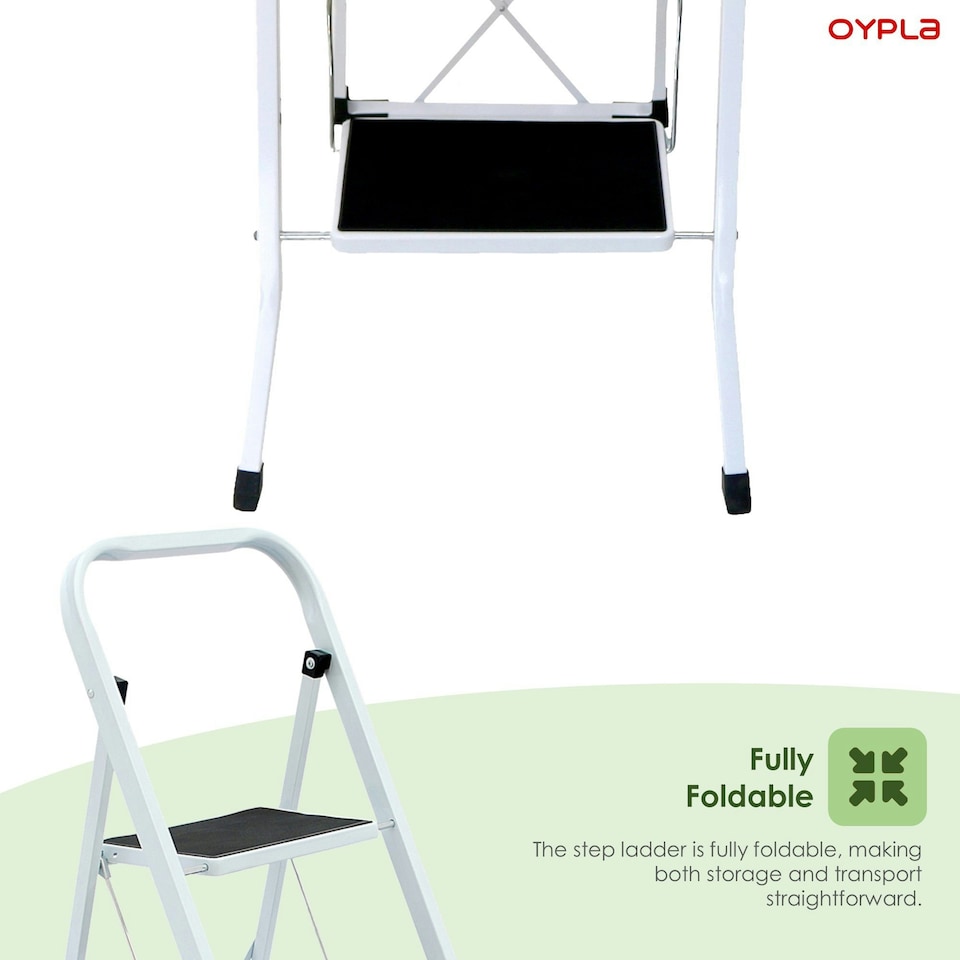 image 1 of Oypla Foldable 3 Step Ladder Stepladder Non Slip Tread Safety Steel White