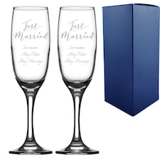 Personalised Just Married Engraved Wedding Champagne Set 7.5oz 221ml