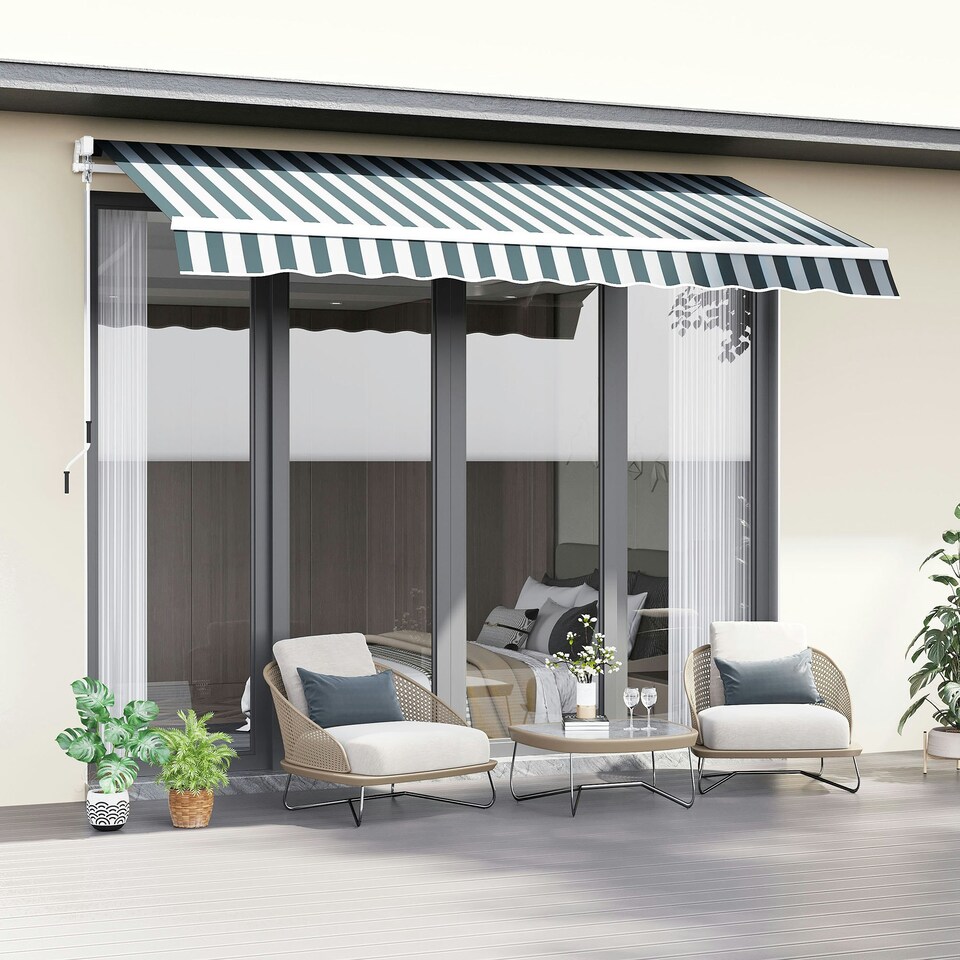 image 1 of Outsunny Garden Sun Shade Canopy Retractable Awning, 2.5 x 2m Green | Green