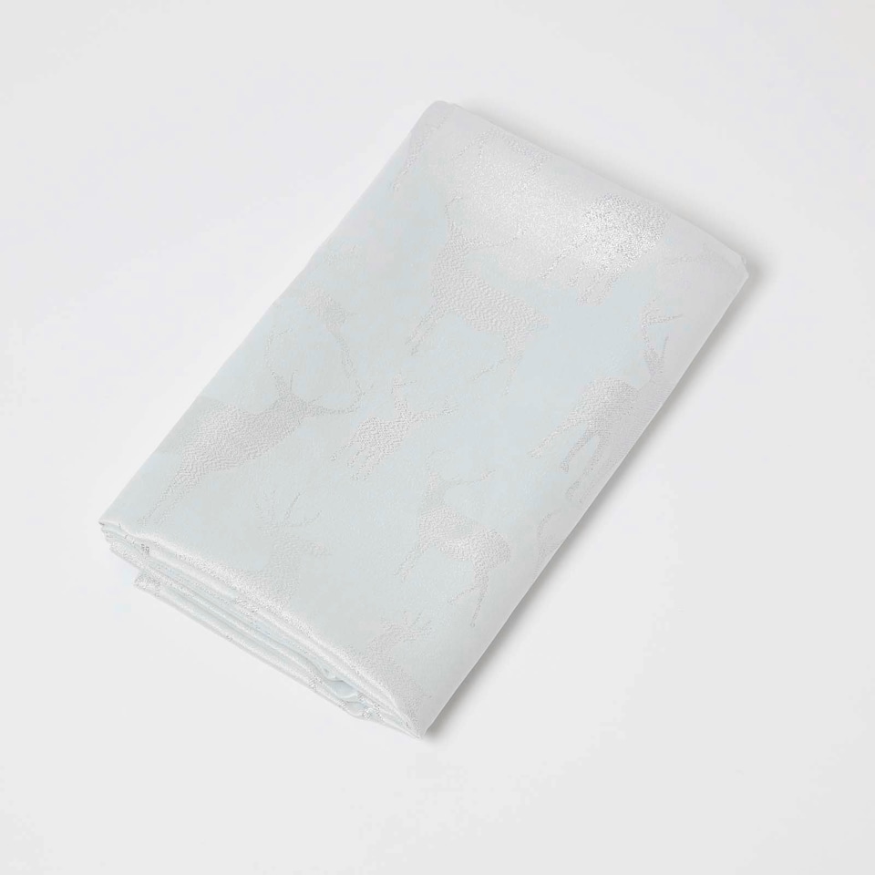 image 1 of Homescapes Silver Stag Christmas Table Cloth - 132 x 178 cm | Silver | 132 x 178 cm