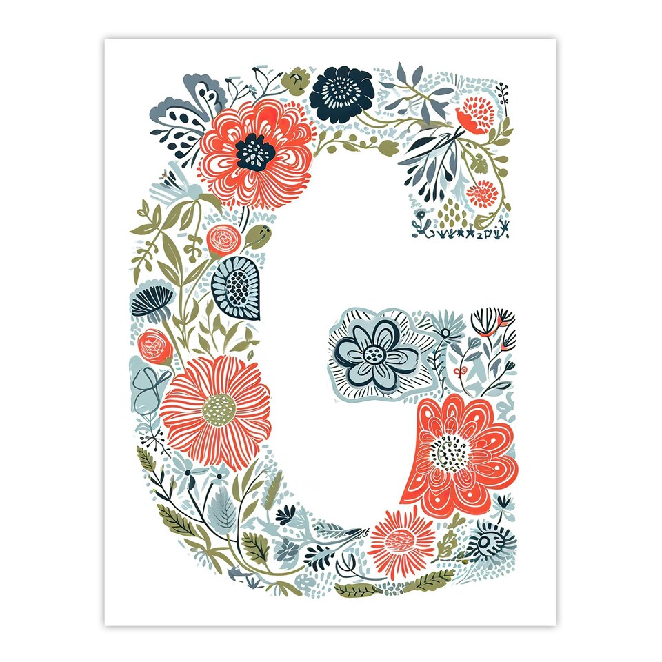 image 1 of Letter G in Flowers Floral Birthday Gift Mum Black Framed Wall Art Print A4