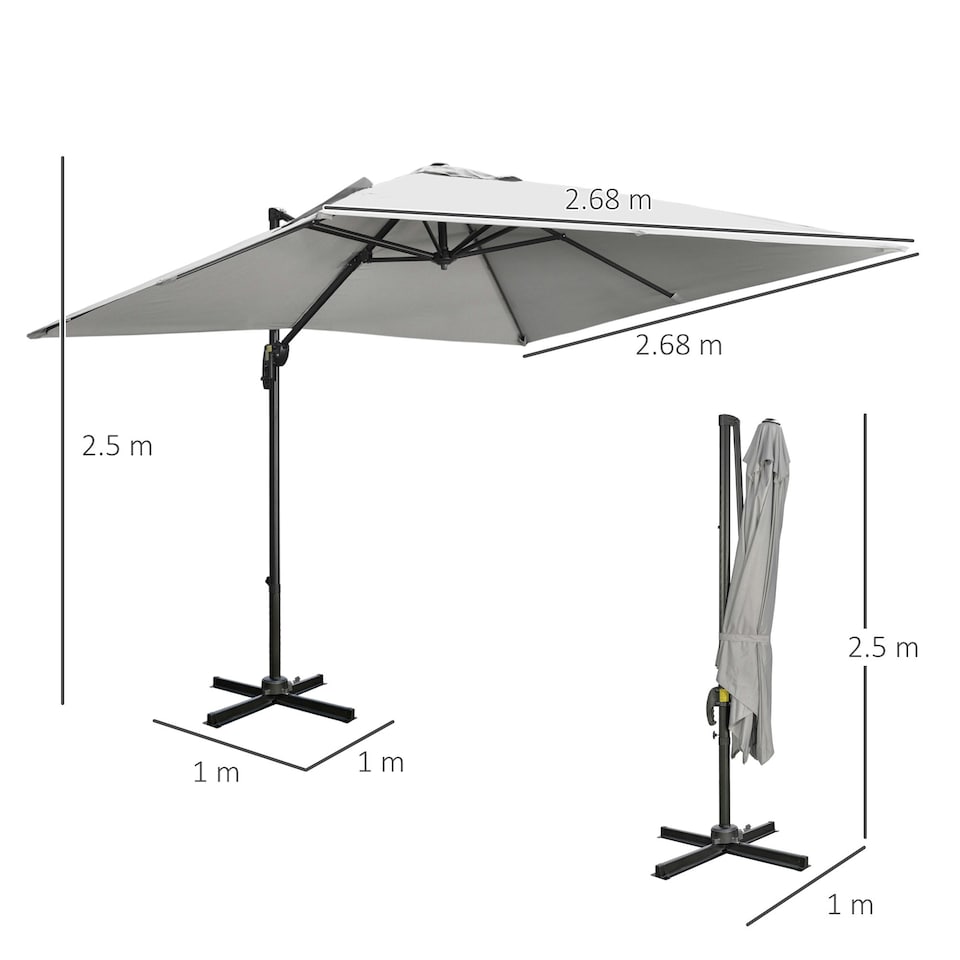 image 1 of Outsunny 2.7 x 2.7 m Cantilever Parasol Garden Umbrella w/ Cross Base Grey