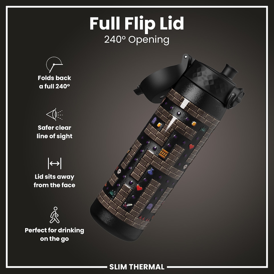 image 1 of Leak Proof Slim Water Bottle, Vacuum Insulated, 500ml (17oz) | Black | Gamer | One Size