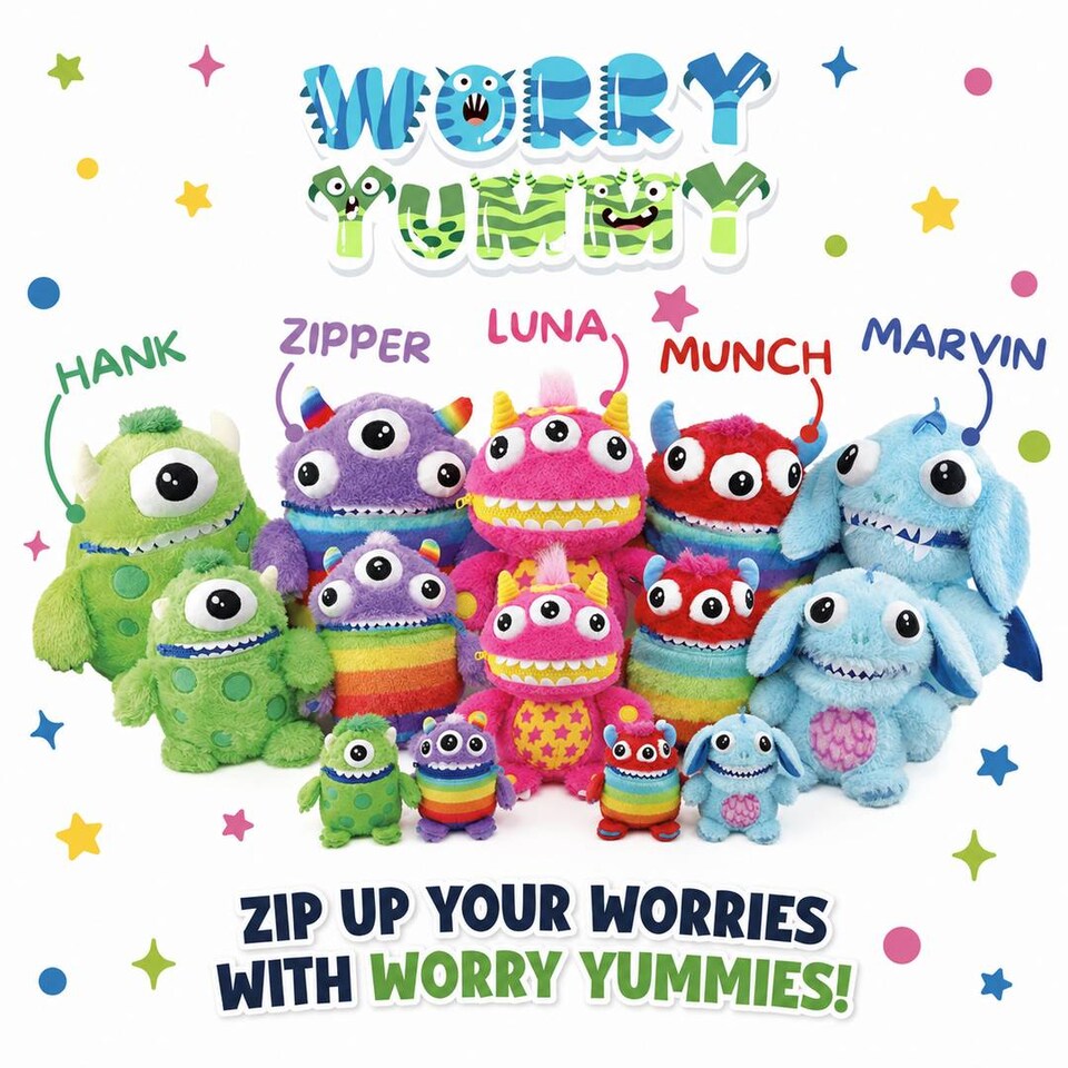 image 1 of Kids Worry Monster Soft Toy Zip Mouth Pocket Plush Comfort Companion Gift Idea Present Cuddly