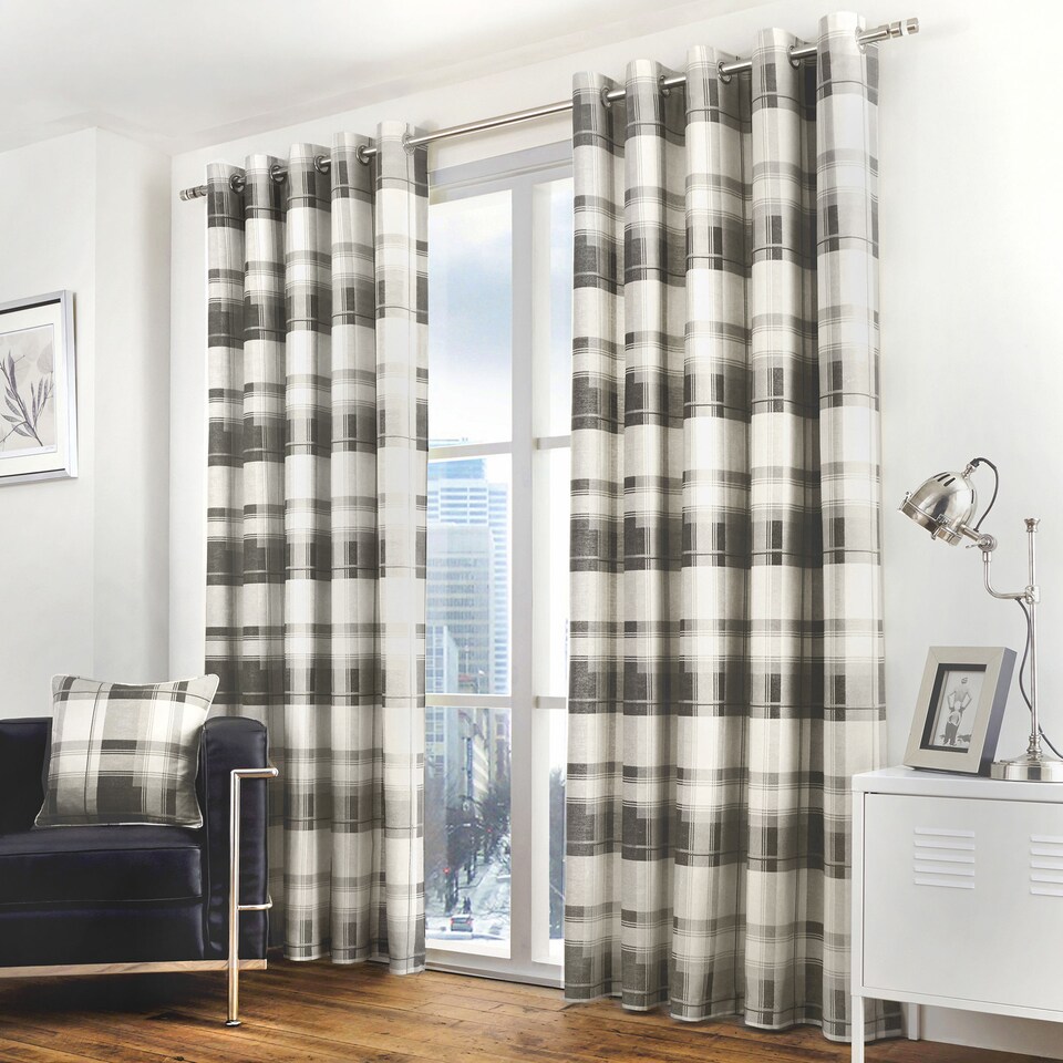 image 1 of Fusion Balmoral Check Eyelet Curtains Slate