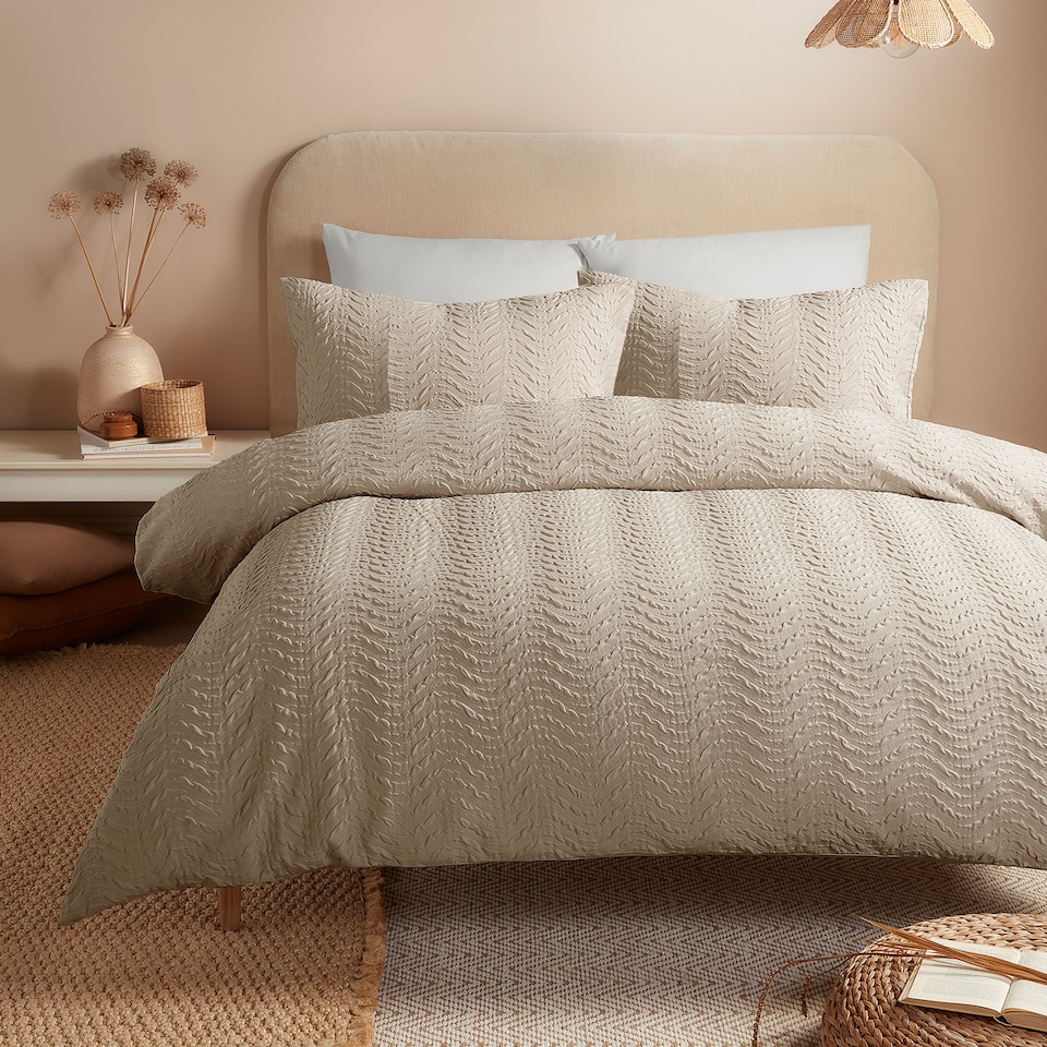 image 1 of Serene Embossed Curve Duvet Cover Set Natural