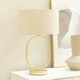 image 1 of ValueLights Antonia Natural Fabric Drum Lamp Shade Brushed Gold Oval Table Lamp Gold