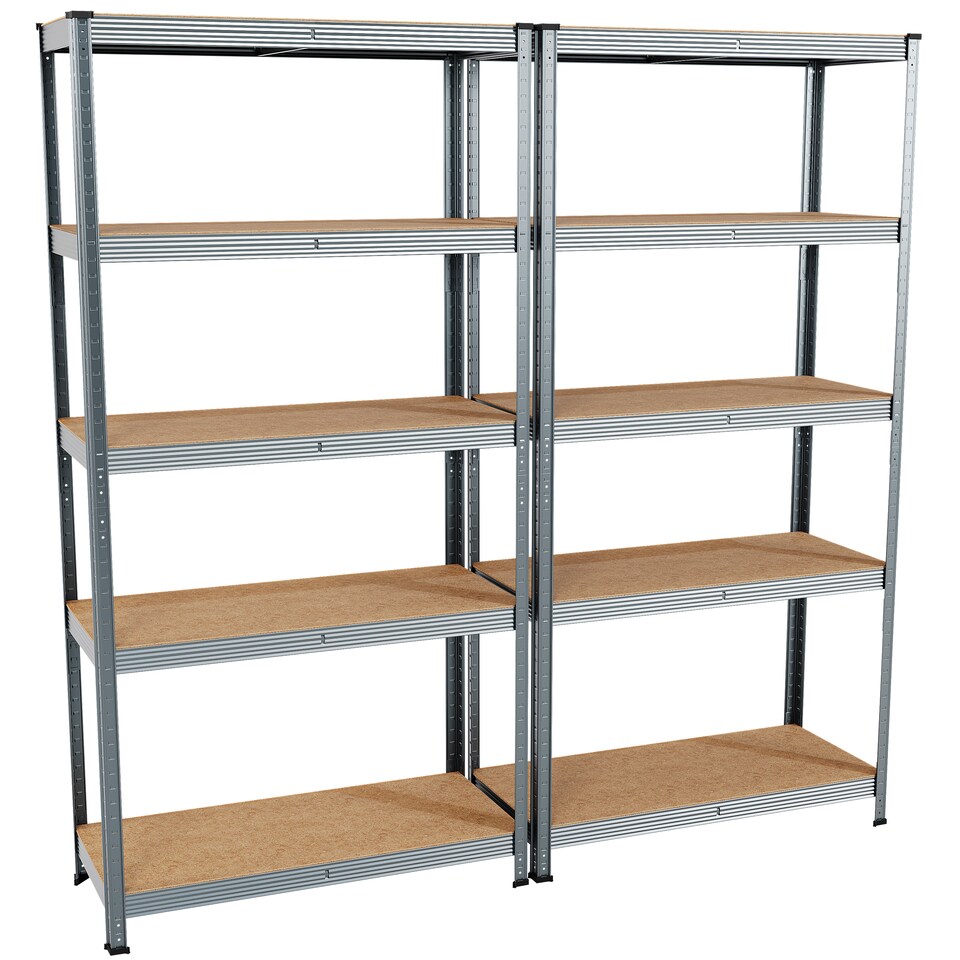 image 1 of Home Vida 5 Tier Large Heavy Duty Adjustable Steel Garage Shelving, Galvanised - Holds 875kg - (Set of 2)