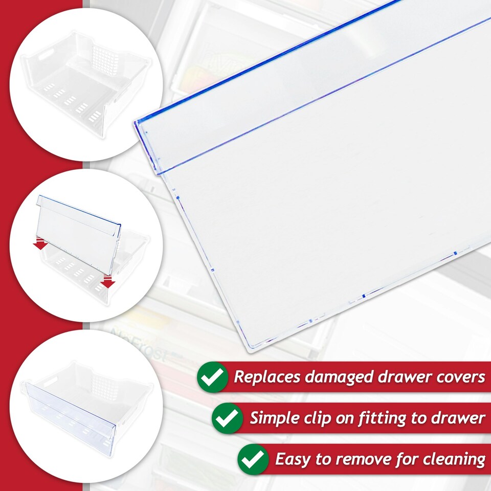 image 1 of SPARES2GO Freezer Drawer Cover for Beko CCFM CFG CNA CSA CSG CXF DRC RCHA RCHE RCNA RCSA Fridge Freezers (Top or Middle Shelf Front Panel) Clear