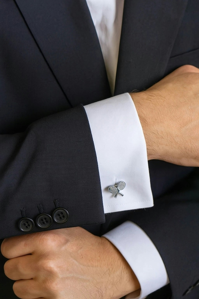 image 1 of Tennis Rackets Cufflinks - Onyx Art CK03 Tennis Player Gift