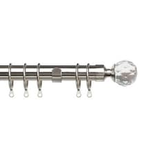 35mm Fixed Length Metal Curtain Pole Set Satin Silver Acrylic Ball Finial 270cm | Silver | Silver