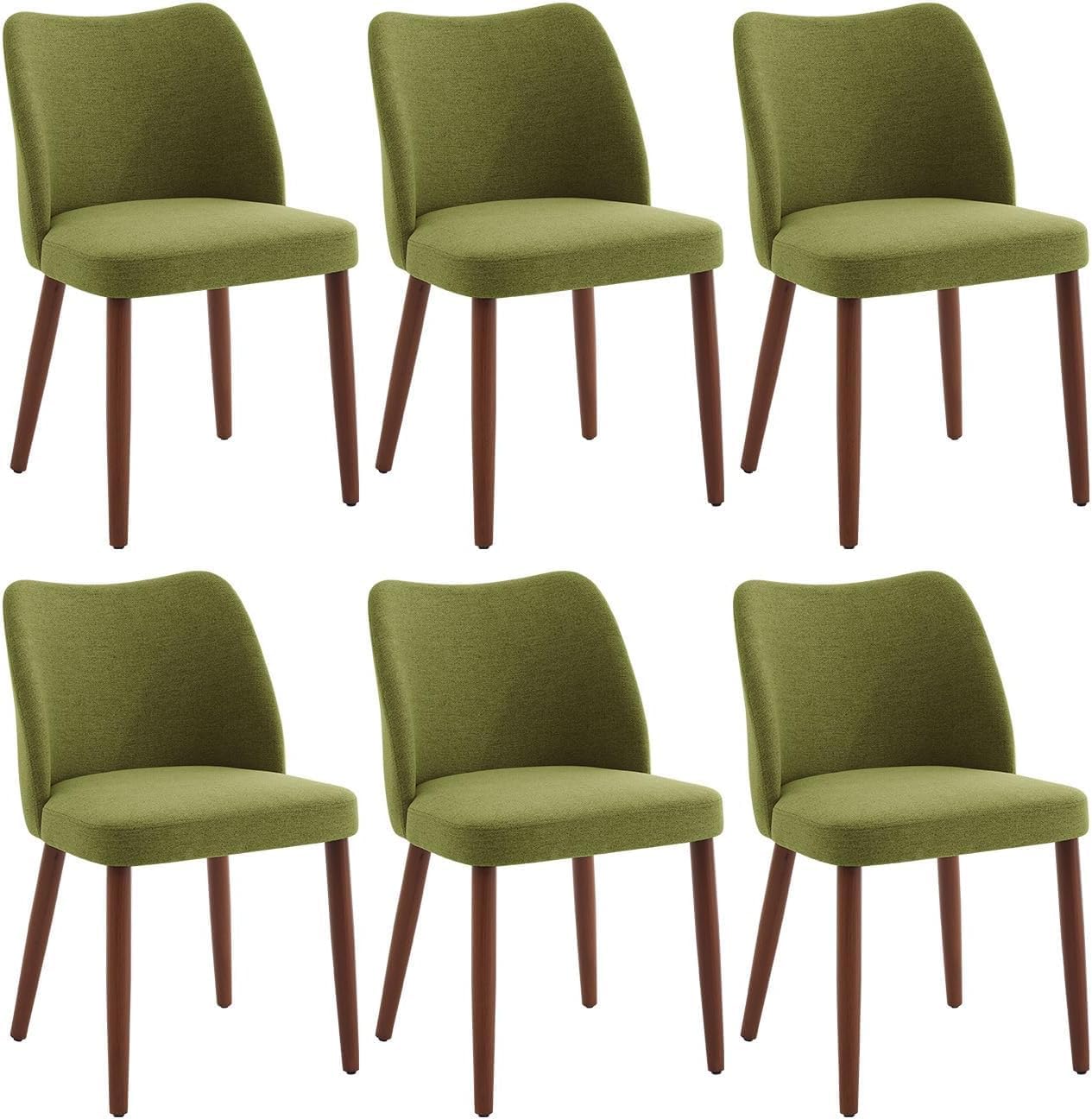 London Boutique Set of 6 Modern Linen Padded Dining Chairs with Leveling Feet - Green
