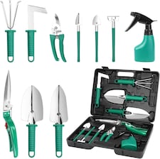 10-Piece Stainless Steel Gardening Tools Set (Green) - Heavy-Duty Garden Hand Tools with Ergonomic Handles & Carry Case -Ideal Gift for Gardeners